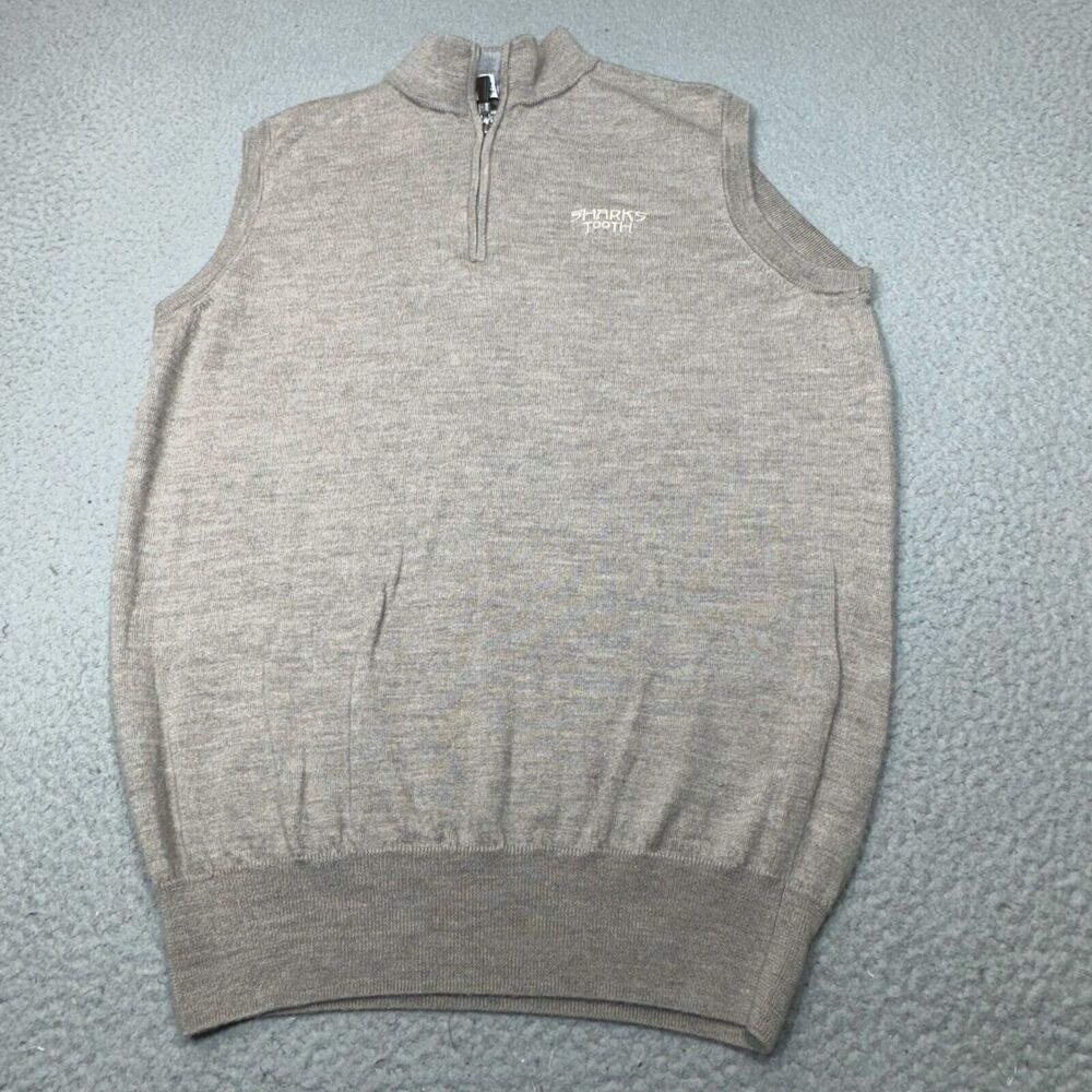 Peter Millar Vest Men Medium Beige‎ Crown Soft Zip Golf Merino Wool Sweater Silk